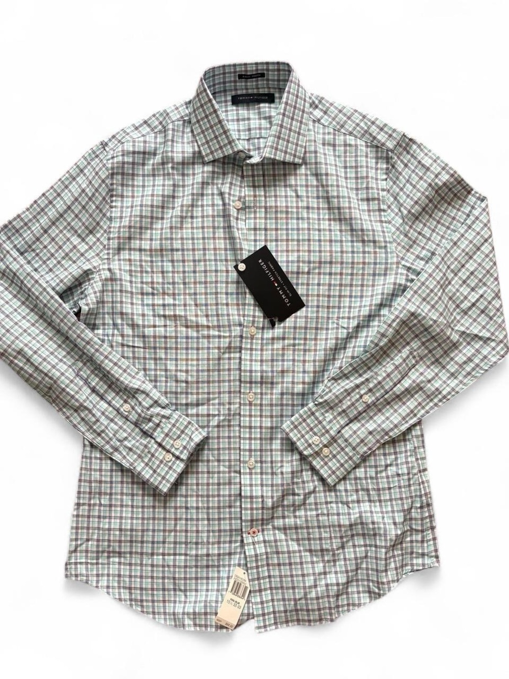 Tommy Hilfiger Light Blue and Navy Plaid Dress Shirt